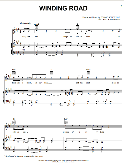 Learn to play Bonnie Somerville Winding Road sheet music for Piano, Vocal & Guitar Chords (Right-Hand Melody) in minutes. Price: 7.8900$ Bonnie Somerville Winding Road sheet music notes and chords arranged for Piano, Vocal & Guitar Chords (Right-Hand Melody)