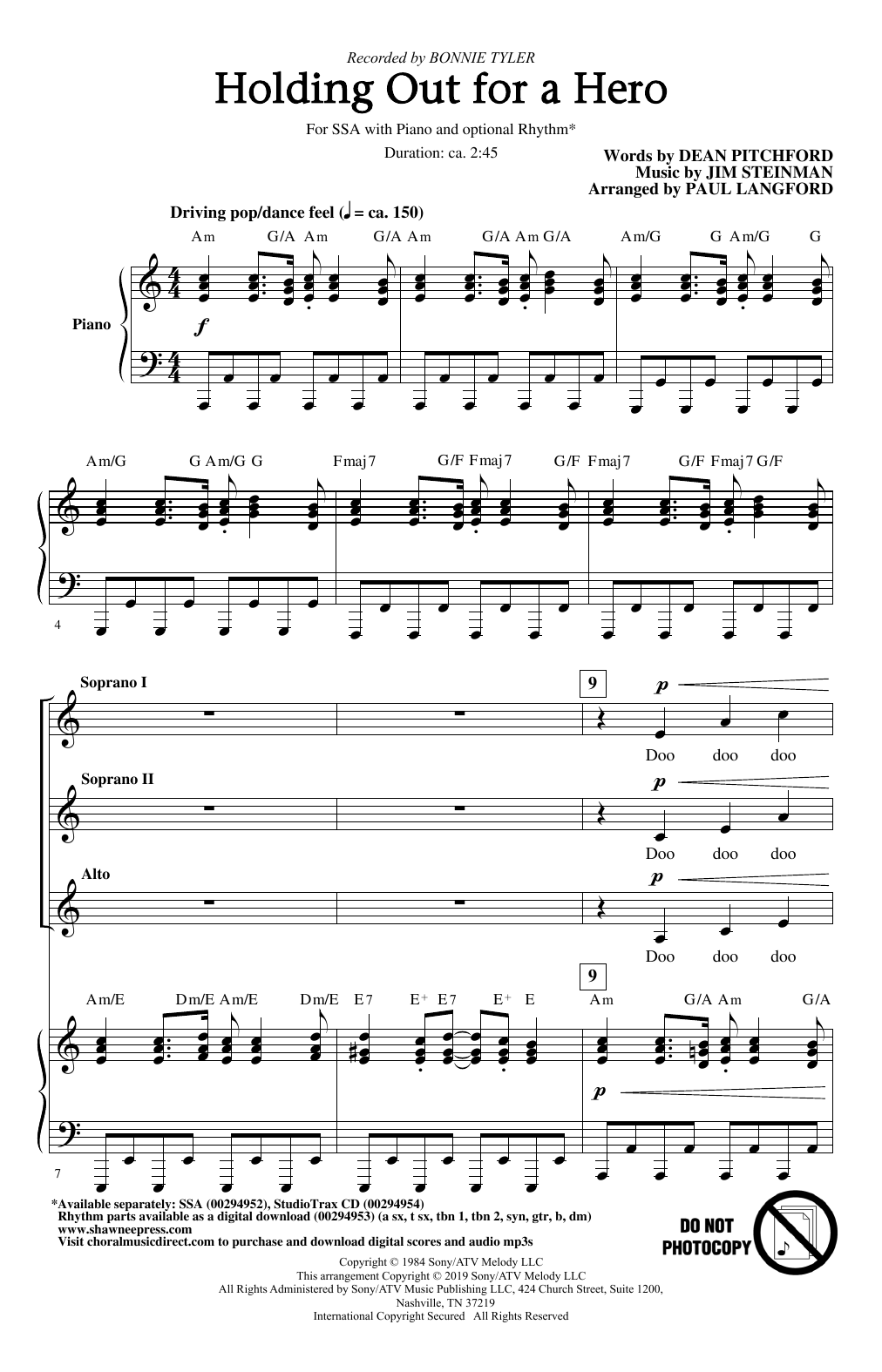 Bonnie Tyler Holding Out For A Hero (from Footloose) (arr. Paul Langford) sheet music notes and chords. Download Printable PDF.