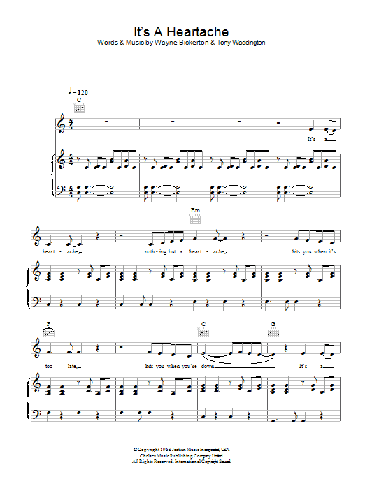 Learn to play Bonnie Tyler Nothing But A Heartache sheet music for Piano, Vocal & Guitar Chords in minutes. Price: 7.8900$ Bonnie Tyler Nothing But A Heartache sheet music notes and chords arranged for Piano, Vocal & Guitar Chords