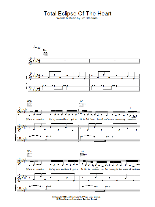 Bonnie Tyler Total Eclipse Of The Heart sheet music notes and chords. Download Printable PDF.