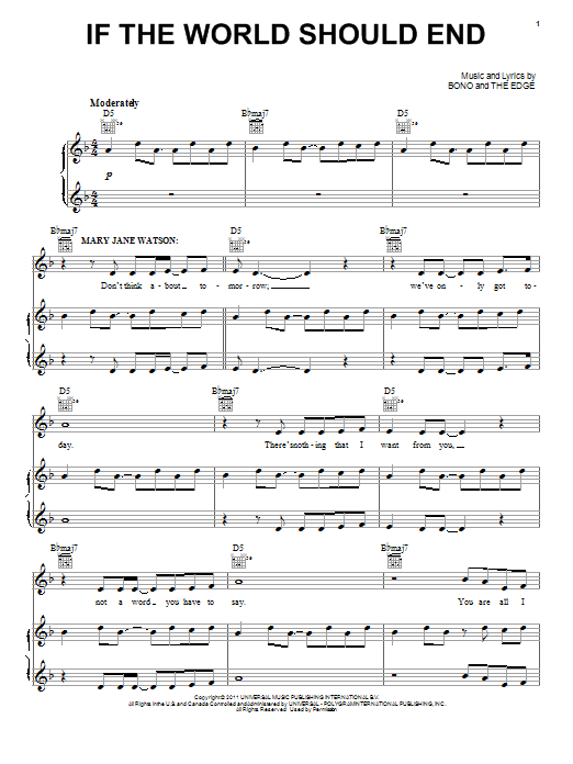 Bono & The Edge If The World Should End sheet music notes and chords. Download Printable PDF.