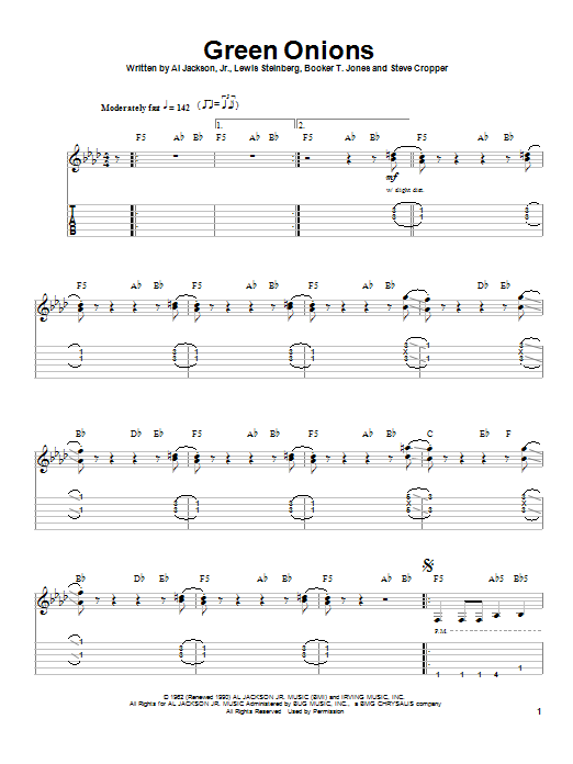 Booker T. and The MGs Green Onions sheet music notes and chords. Download Printable PDF.