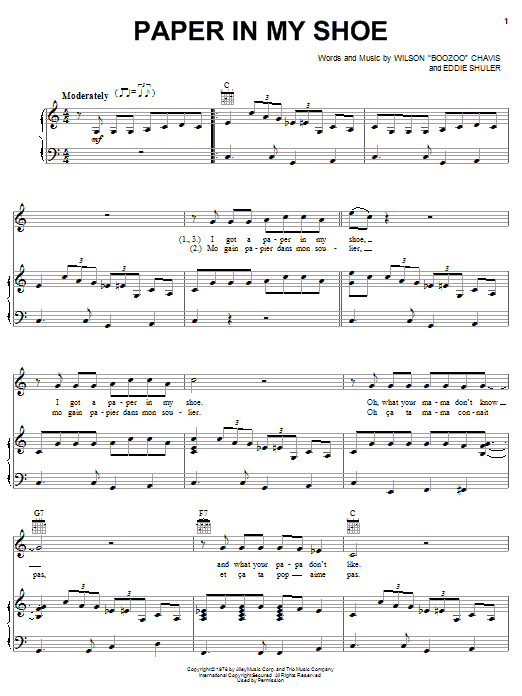 Learn to play Boozoo Chavis Paper In My Shoe sheet music for Piano, Vocal & Guitar Chords (Right-Hand Melody) in minutes. Price: 7.8900$ Boozoo Chavis Paper In My Shoe sheet music notes and chords arranged for Piano, Vocal & Guitar Chords (Right-Hand Melody)