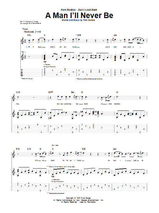 Boston A Man I'll Never Be sheet music notes and chords. Download Printable PDF.