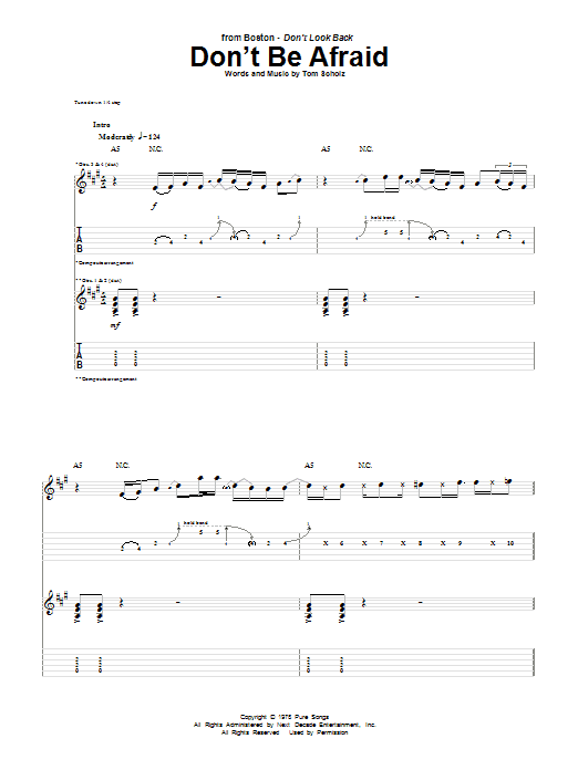 Learn to play Boston Don't Be Afraid sheet music for Guitar Tab in minutes. Price: 7.8900$ Boston Don't Be Afraid sheet music notes and chords arranged for Guitar Tab