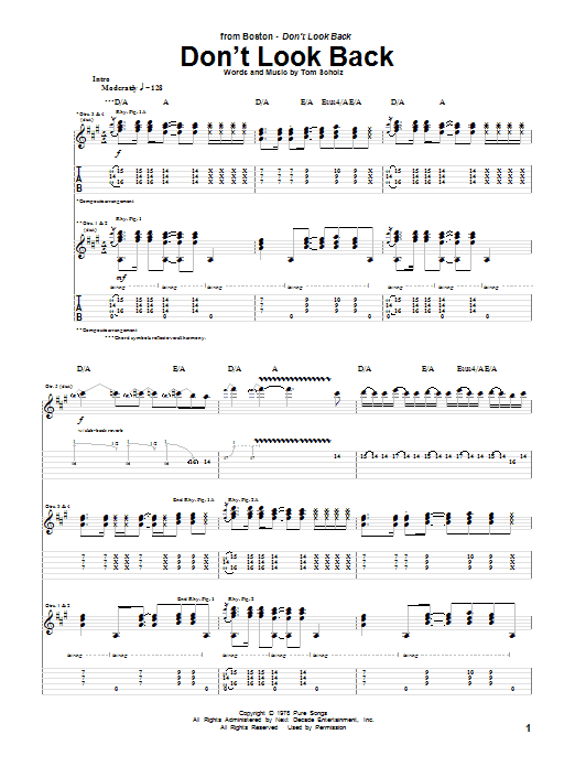 Boston Don't Look Back sheet music notes and chords. Download Printable PDF.