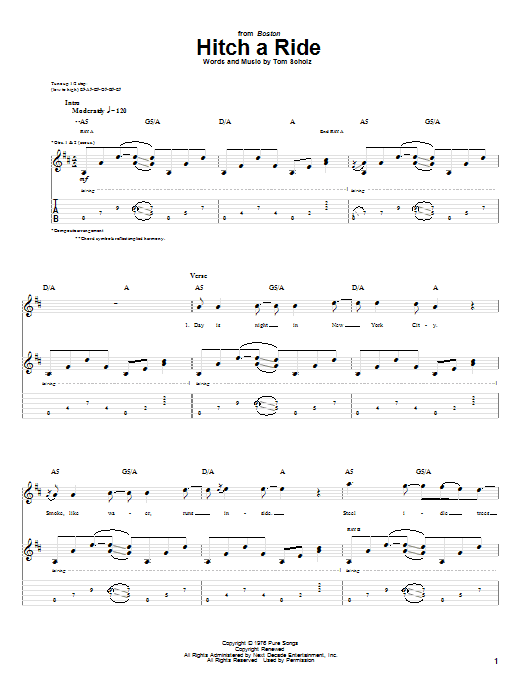 Boston Hitch A Ride sheet music notes and chords. Download Printable PDF.