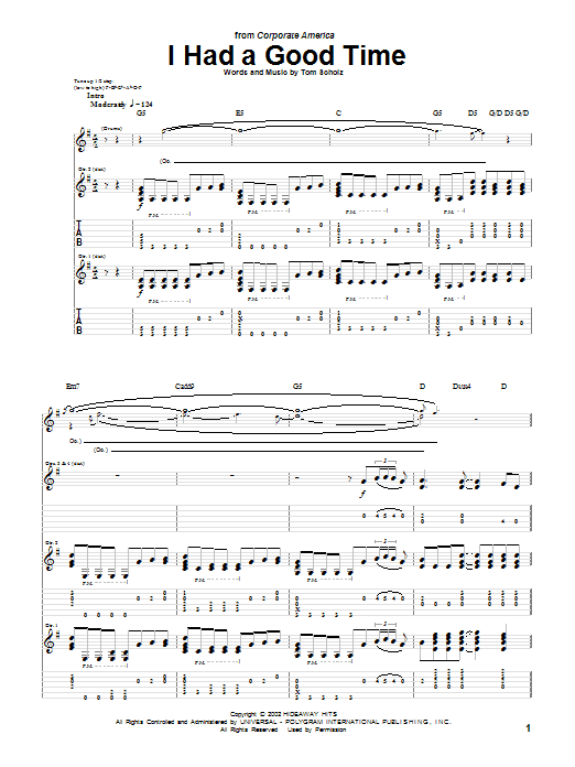 Learn to play Boston I Had A Good Time sheet music for Guitar Tab in minutes. Price: 7.8900$ Boston I Had A Good Time sheet music notes and chords arranged for Guitar Tab