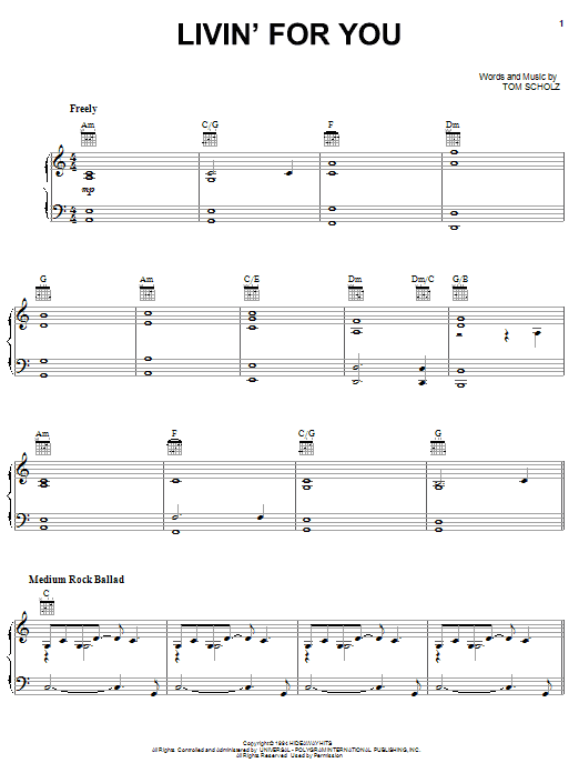 Learn to play Boston Livin' For You sheet music for Piano, Vocal & Guitar Chords (Right-Hand Melody) in minutes. Price: 7.8900$ Boston Livin' For You sheet music notes and chords arranged for Piano, Vocal & Guitar Chords (Right-Hand Melody)