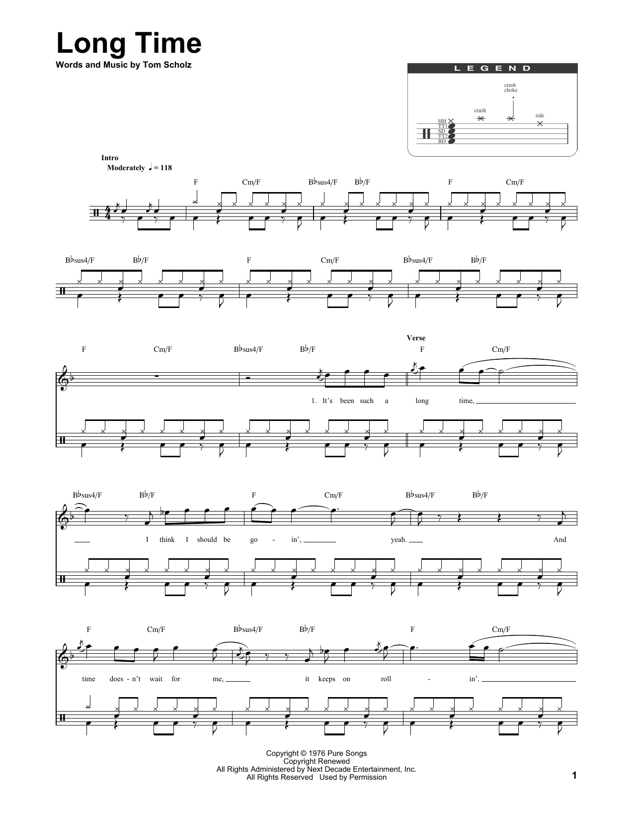 Boston Long Time sheet music notes and chords. Download Printable PDF.