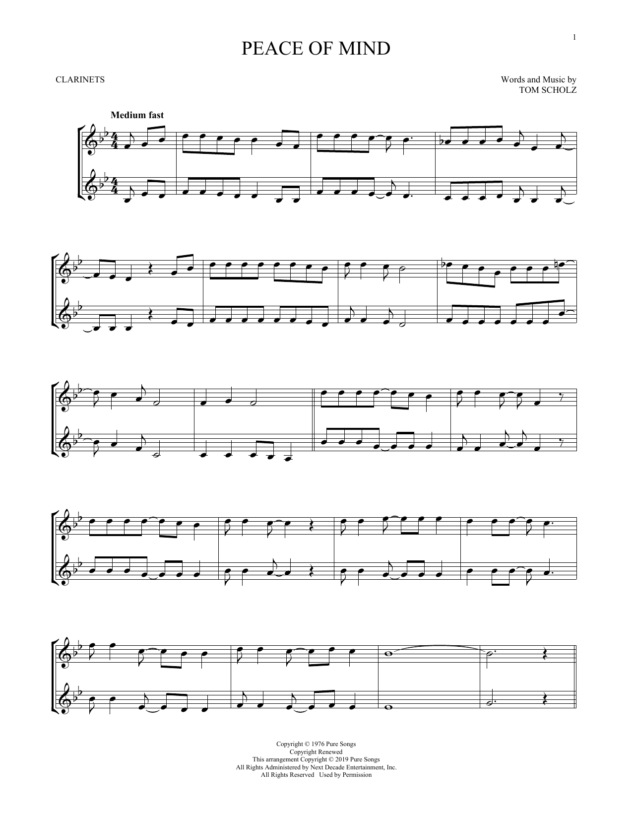 Boston Peace Of Mind sheet music notes and chords. Download Printable PDF.