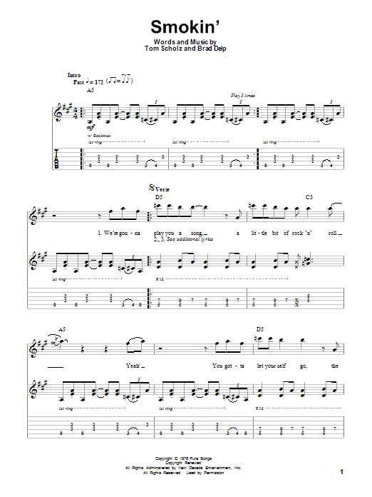 Boston Smokin' sheet music notes and chords. Download Printable PDF.