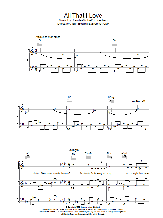Learn to play Boublil and Schonberg All That I Love (from Martin Guerre) sheet music for Piano, Vocal & Guitar Chords in minutes. Price: 7.8900$ Boublil and Schonberg All That I Love (from Martin Guerre) sheet music notes and chords arranged for Piano, Vocal & Guitar Chords