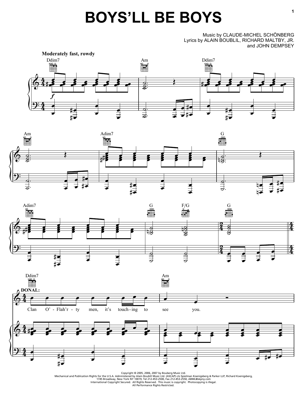 Learn to play Boublil and Schonberg Boys'll Be Boys (from The Pirate Queen) sheet music for Piano, Vocal & Guitar Chords (Right-Hand Melody) in minutes. Price: 7.8900$ Boublil and Schonberg Boys'll Be Boys (from The Pirate Queen) sheet music notes and chords arranged for Piano, Vocal & Guitar Chords (Right-Hand Melody)