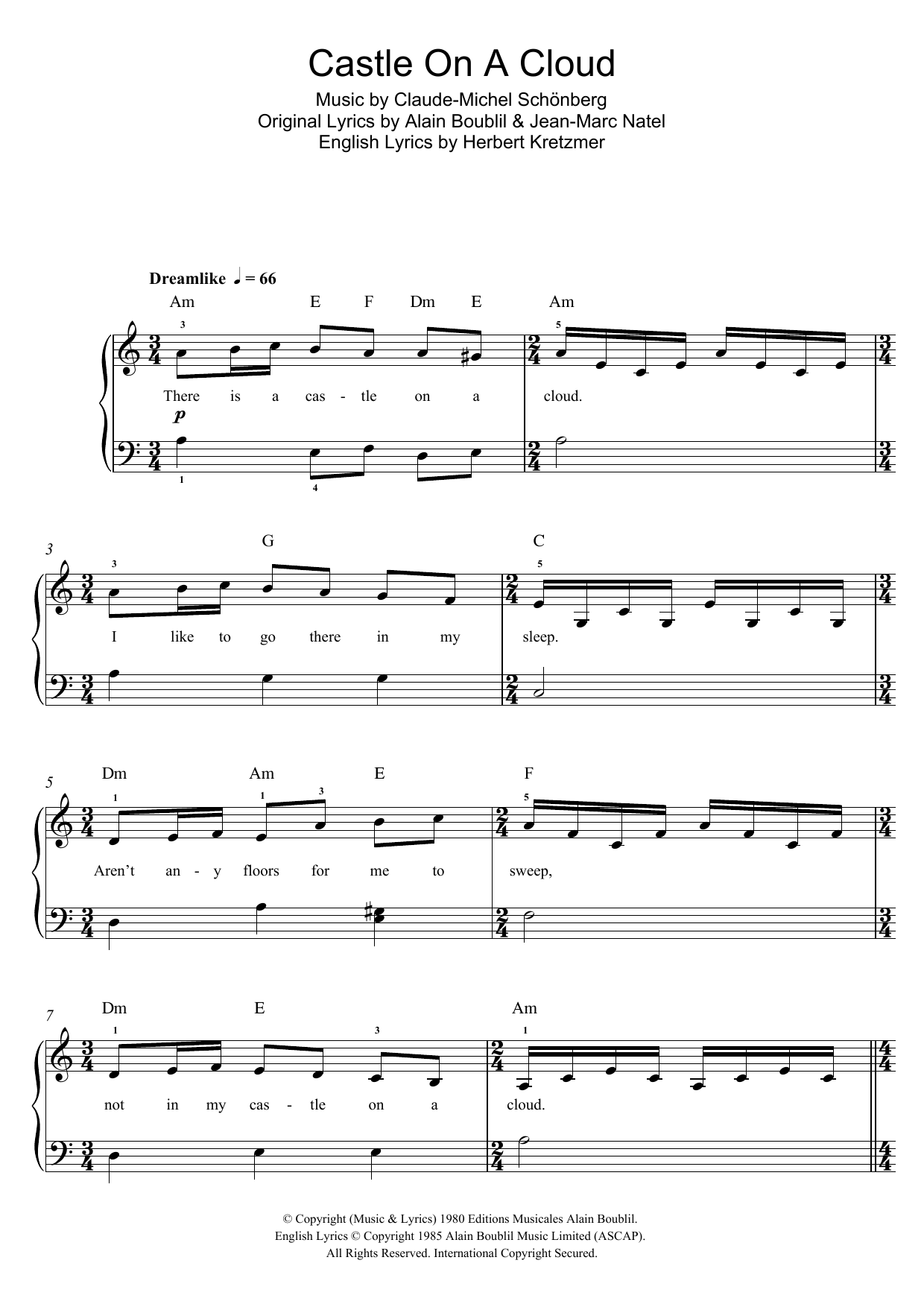 Boublil and Schonberg Castle On A Cloud (from Les Miserables) sheet music notes and chords. Download Printable PDF.