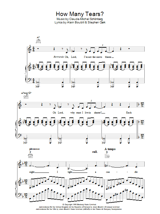 Learn to play Boublil and Schonberg How Many Tears? (from Martin Guerre) sheet music for Piano, Vocal & Guitar Chords in minutes. Price: 7.8900$ Boublil and Schonberg How Many Tears? (from Martin Guerre) sheet music notes and chords arranged for Piano, Vocal & Guitar Chords