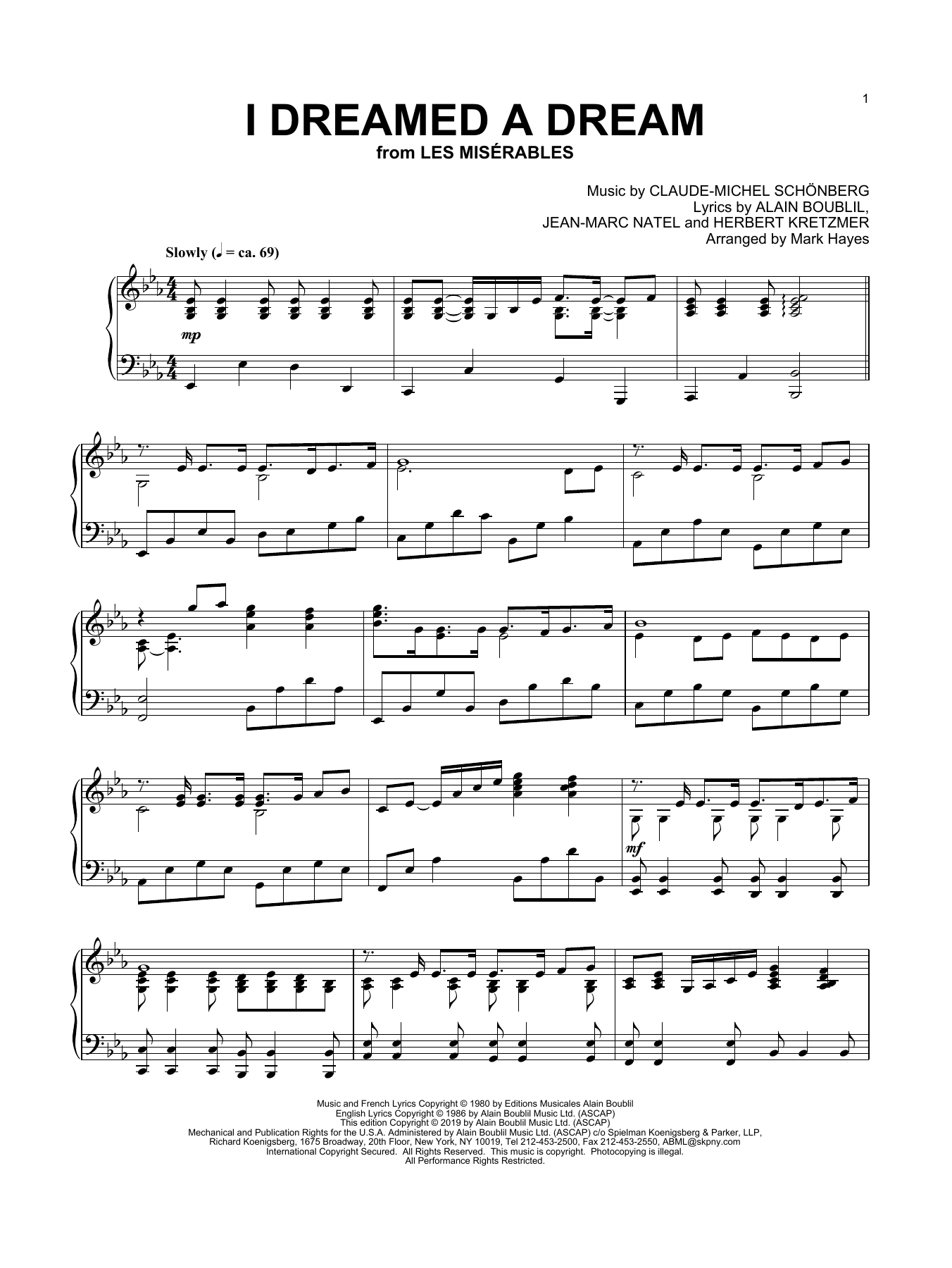 Boublil and Schonberg I Dreamed A Dream (from Les Miserables) (arr. Mark Hayes) sheet music notes and chords. Download Printable PDF.