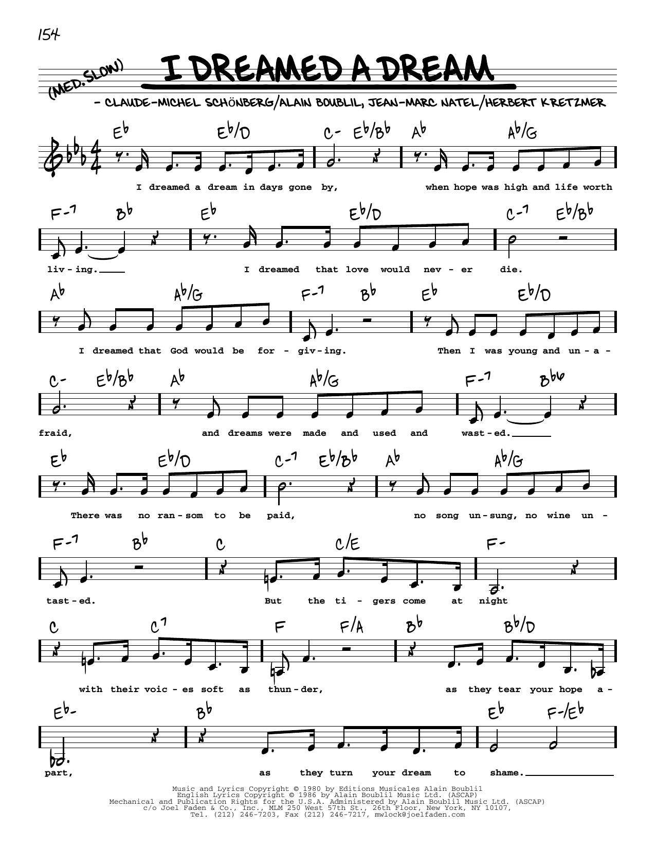 Boublil and Schonberg I Dreamed A Dream (Low Voice) (from Les Miserables) sheet music notes and chords. Download Printable PDF.