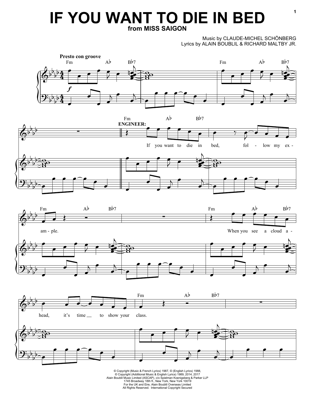 Learn to play Claude-Michel Schonberg If You Want To Die In Bed sheet music for Piano & Vocal in minutes. Price: 7.8900$ Claude-Michel Schonberg If You Want To Die In Bed sheet music notes and chords arranged for Piano & Vocal