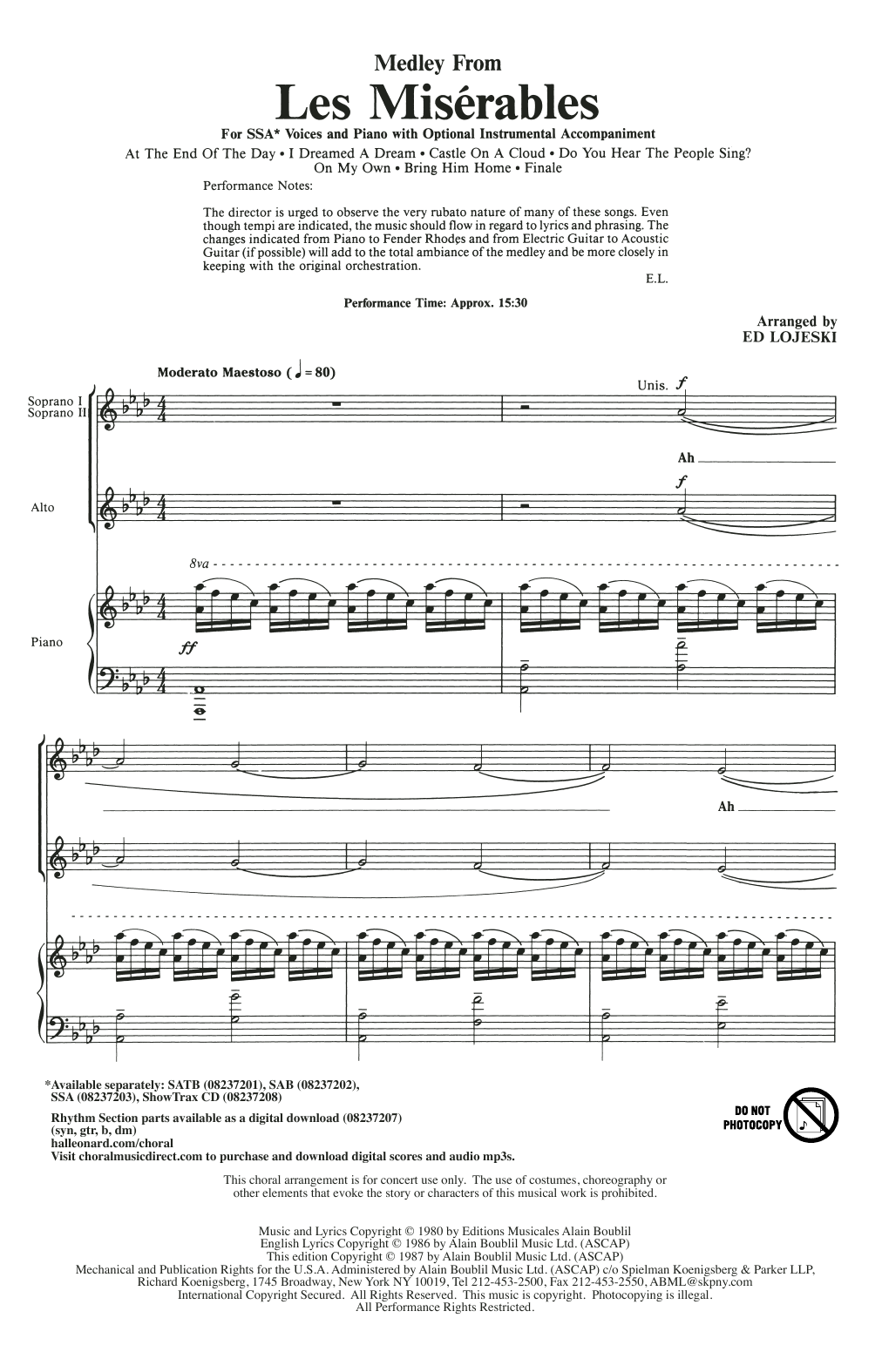 Boublil and Schonberg Les Miserables (Choral Medley) (arr. Ed Lojeski) sheet music notes and chords. Download Printable PDF.