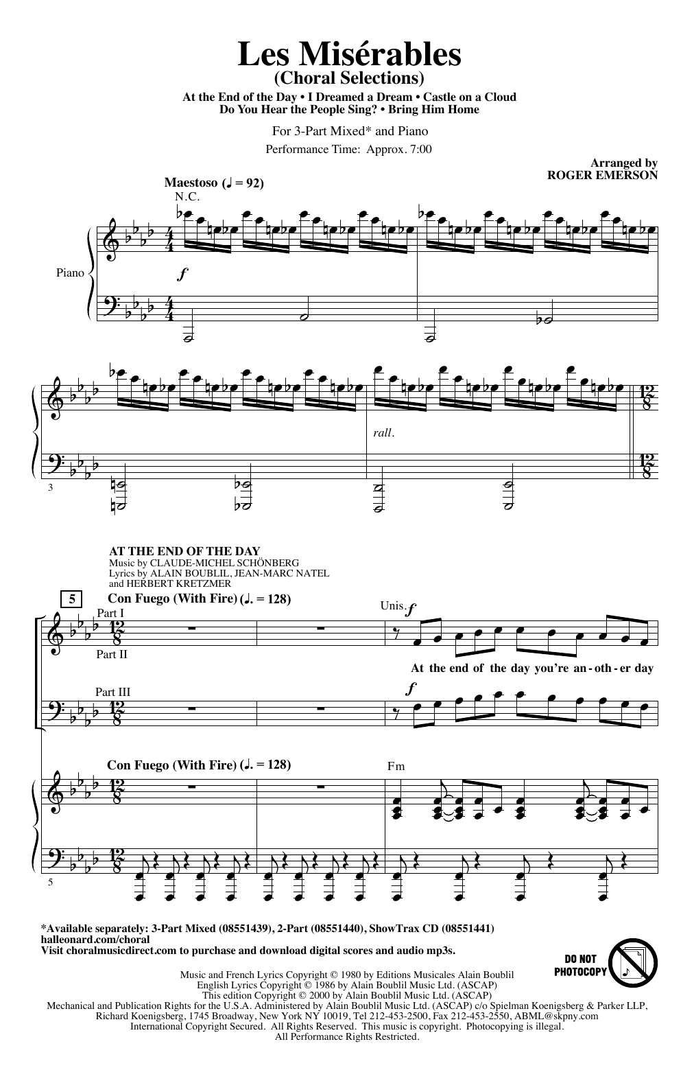 Boublil and Schonberg Les Miserables Choral Selections (arr. Roger Emerson) sheet music notes and chords. Download Printable PDF.