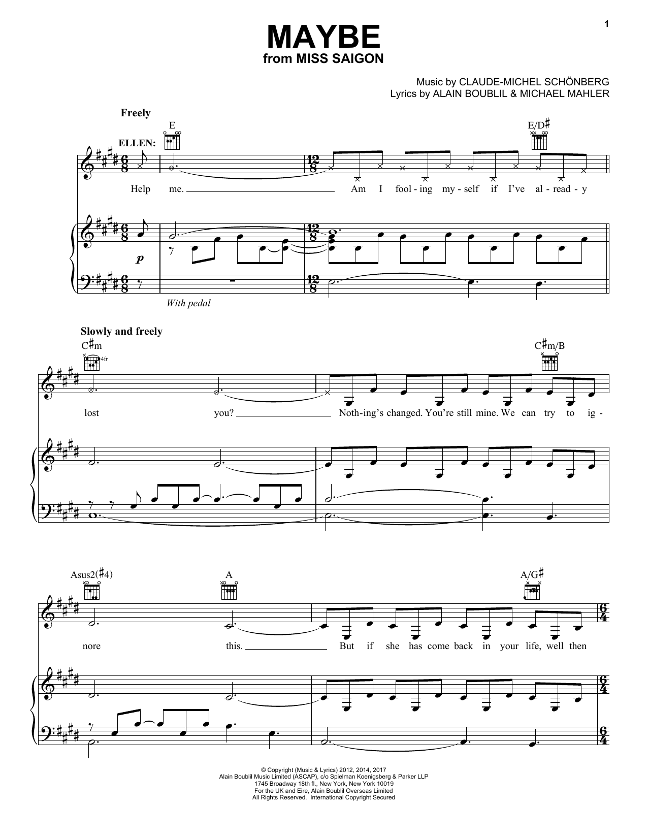 Boublil and Schonberg Maybe (from Miss Saigon) sheet music notes and chords. Download Printable PDF.