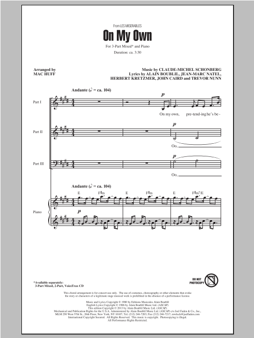 Boublil and Schonberg On My Own (from Les Miserables) (arr. Mac Huff) sheet music notes and chords. Download Printable PDF.