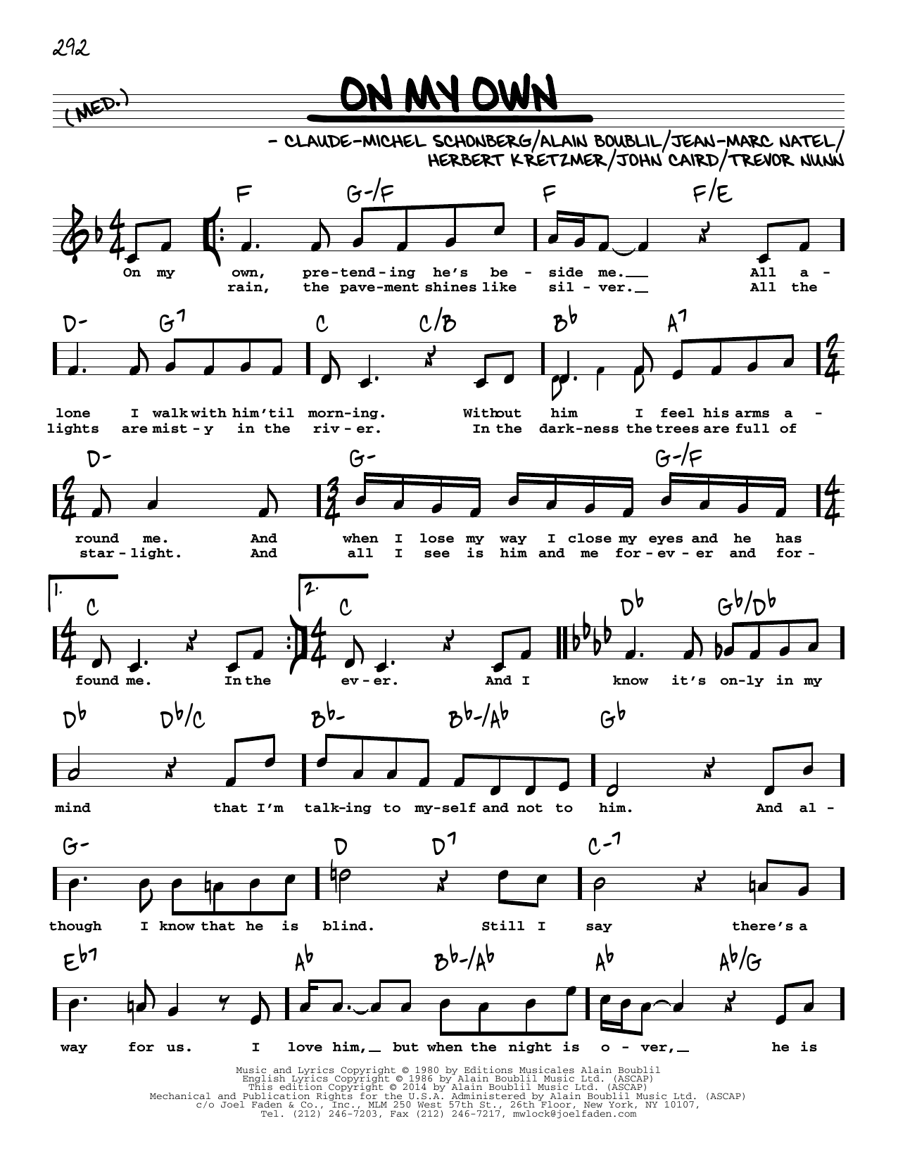 Boublil and Schonberg On My Own (from Les Miserables) (High Voice) sheet music notes and chords. Download Printable PDF.