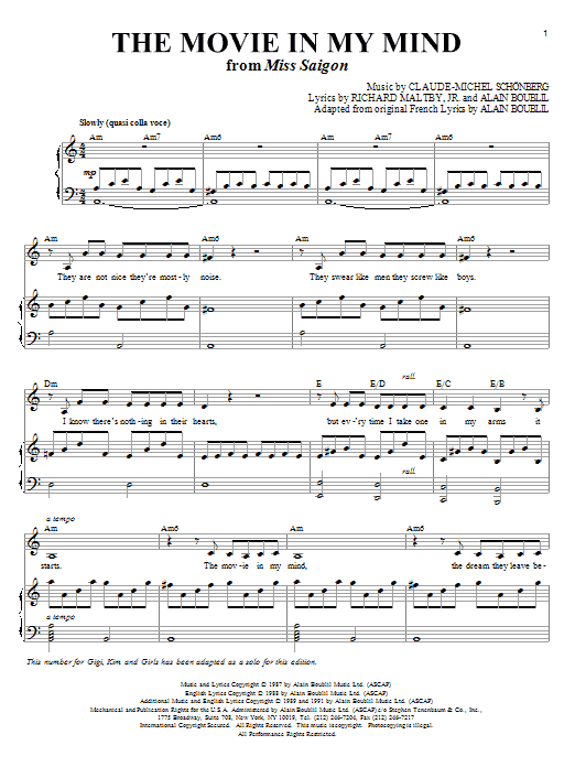 Boublil and Schonberg The Movie In My Mind (from Miss Saigon) sheet music notes and chords. Download Printable PDF.