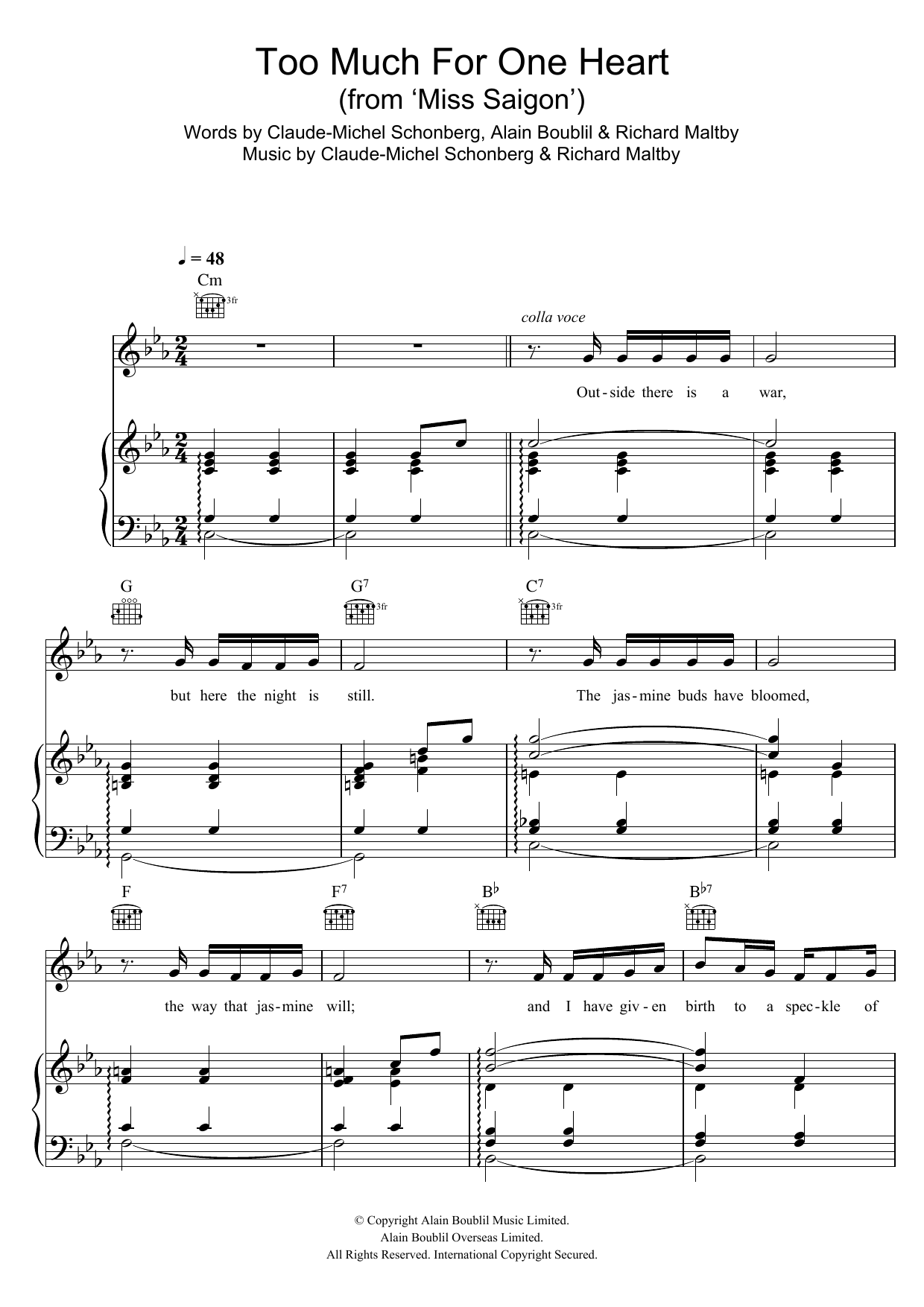 Boublil and Schonberg Too Much For One Heart (from Miss Saigon) sheet music notes and chords. Download Printable PDF.