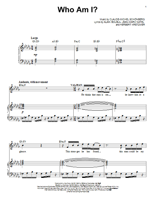 Boublil and Schonberg Who Am I? (from Les Miserables) sheet music notes and chords arranged for Piano & Vocal