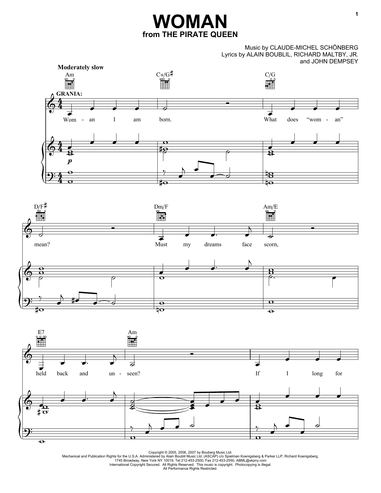 Boublil and Schonberg Woman (from The Pirate Queen) sheet music notes and chords. Download Printable PDF.