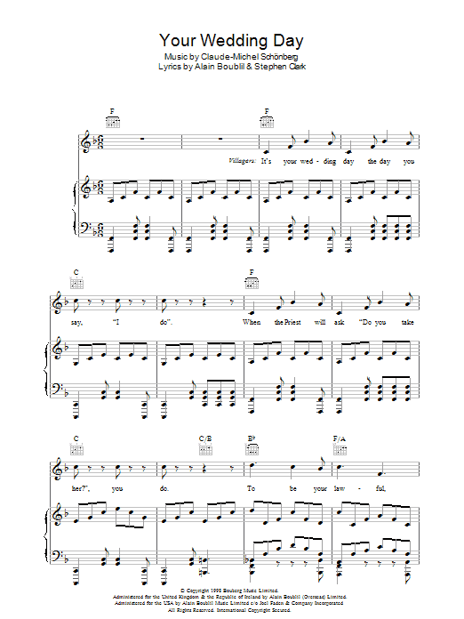 Learn to play Boublil and Schonberg Your Wedding Day (from Martin Guerre) sheet music for Piano, Vocal & Guitar Chords in minutes. Price: 7.8900$ Boublil and Schonberg Your Wedding Day (from Martin Guerre) sheet music notes and chords arranged for Piano, Vocal & Guitar Chords