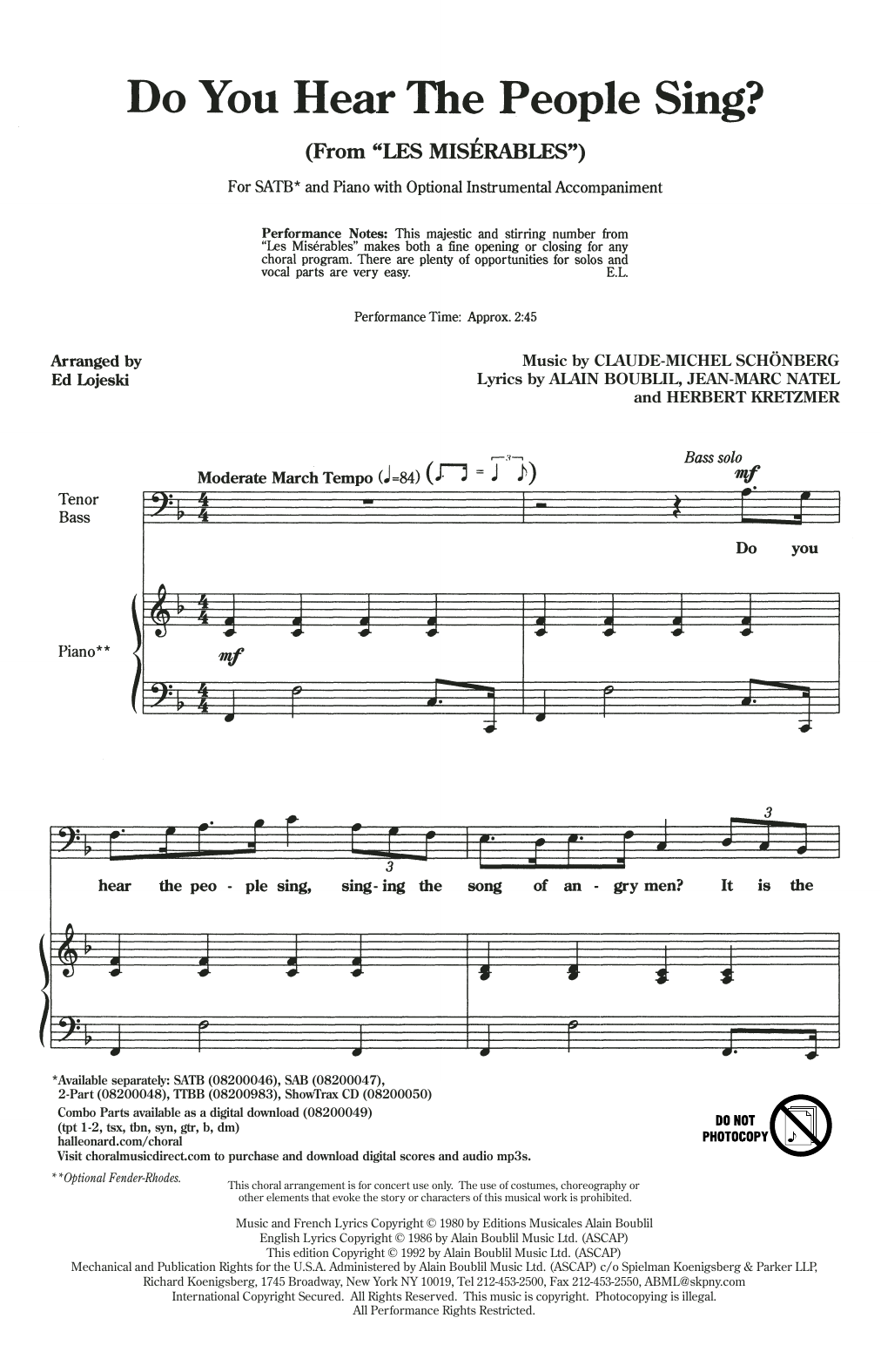 Boublil & Schonberg Do You Hear The People Sing? (from Les Miserables) (arr. Ed Lojeski) sheet music notes and chords. Download Printable PDF.