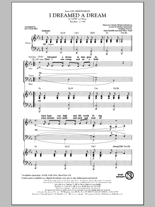 Boublil & Schonberg I Dreamed A Dream (from Les Miserables) (arr. Ed Lojeski) sheet music notes and chords. Download Printable PDF.