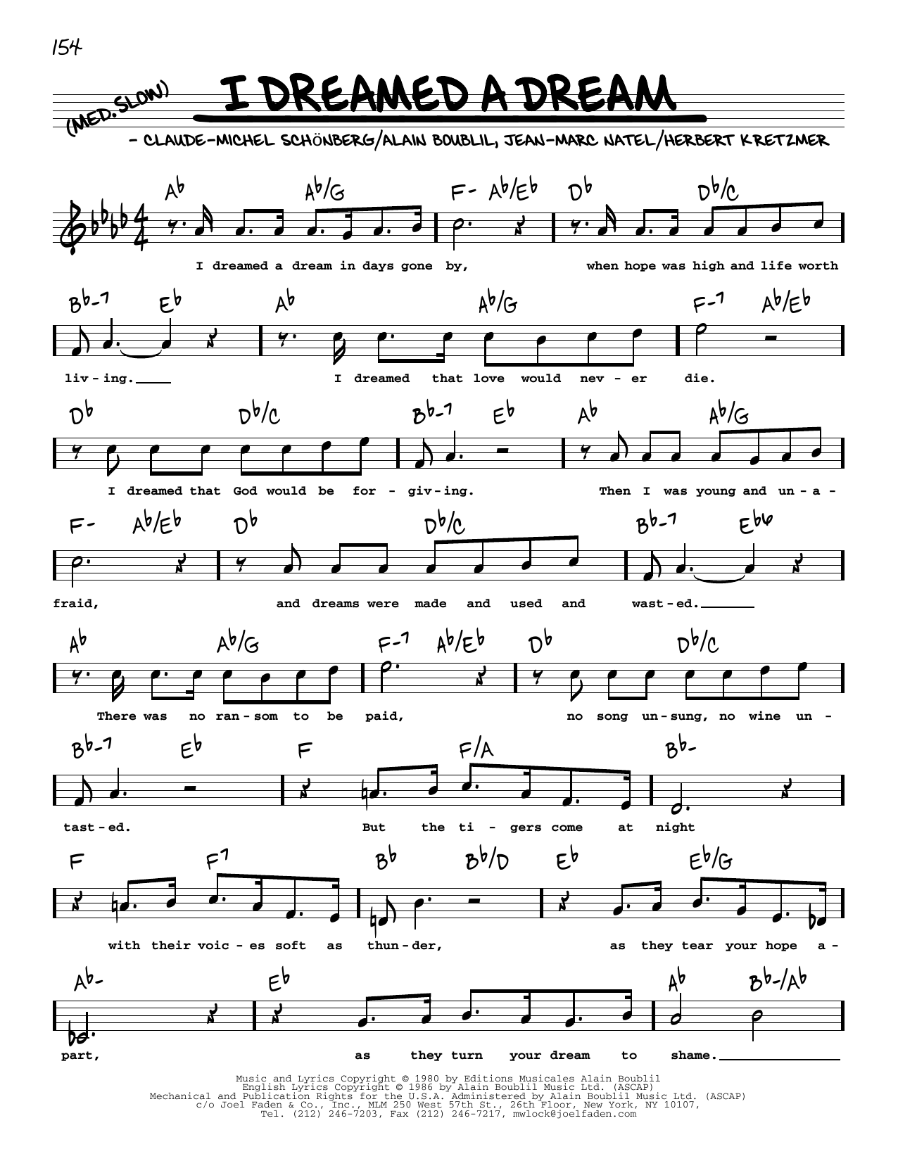 Boublil & Schonberg I Dreamed A Dream (from Les Miserables) (High Voice) sheet music notes and chords. Download Printable PDF.