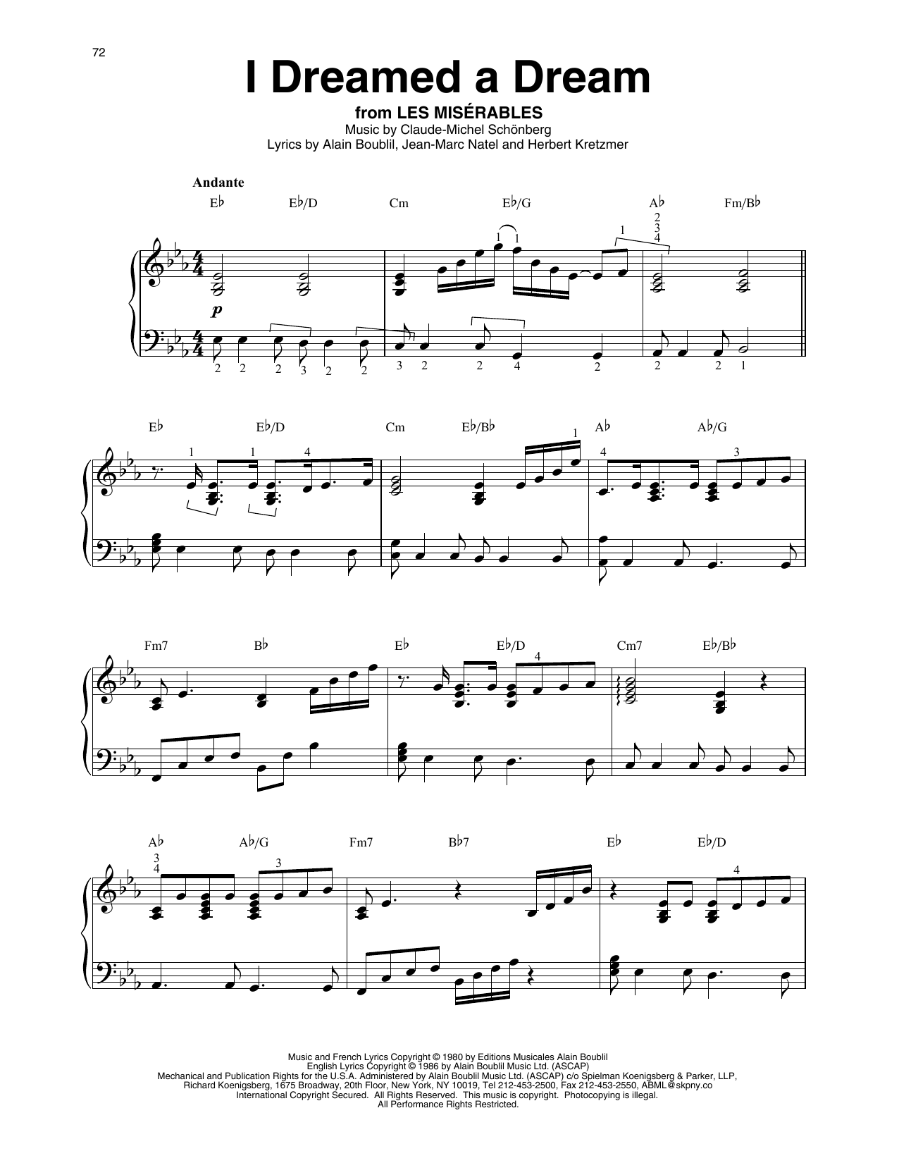 Boublil & Schonberg I Dreamed A Dream (from Les Miserables) sheet music notes and chords. Download Printable PDF.