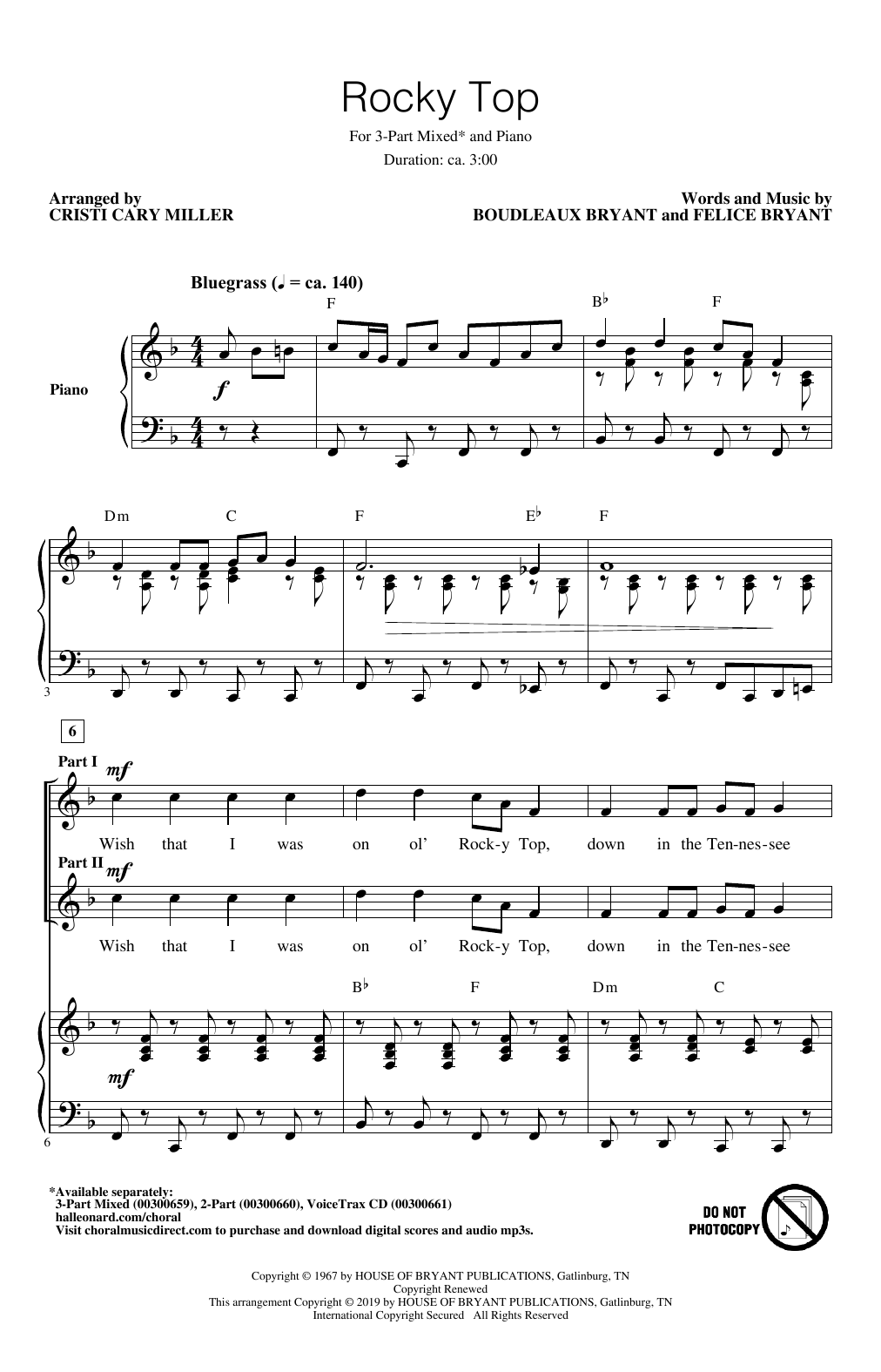 Boudleaux Bryant and Felice Bryant Rocky Top (arr. Cristi Cary Miller) sheet music notes and chords arranged for 3-Part Mixed Choir