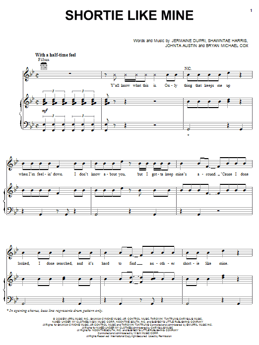 Bow Wow Shortie Like Mine (feat. Chris Brown & Johnta Austin) sheet music notes and chords arranged for Piano, Vocal & Guitar Chords (Right-Hand Melody)