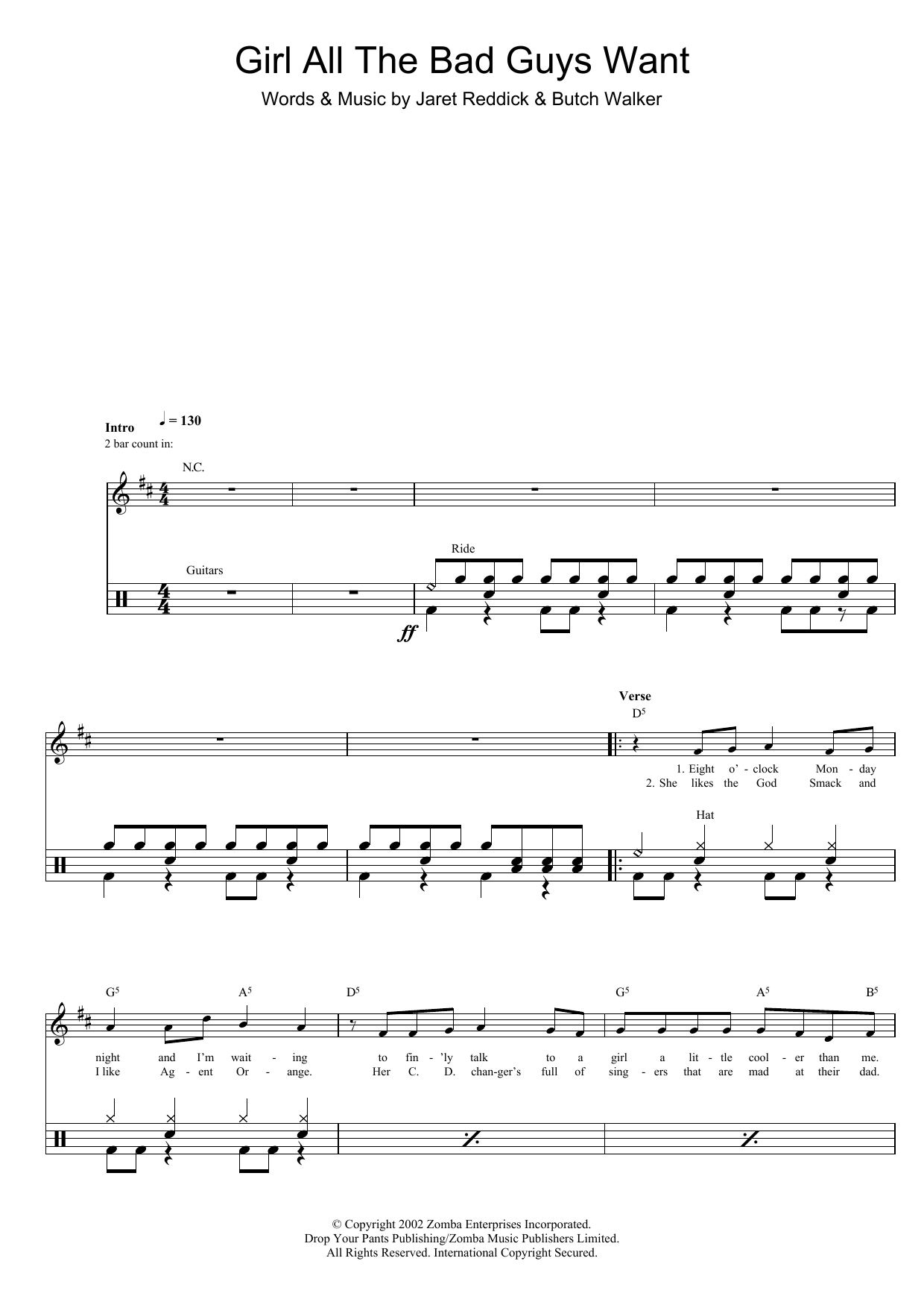 Bowling For Soup Girl All The Bad Guys Want sheet music notes and chords. Download Printable PDF.