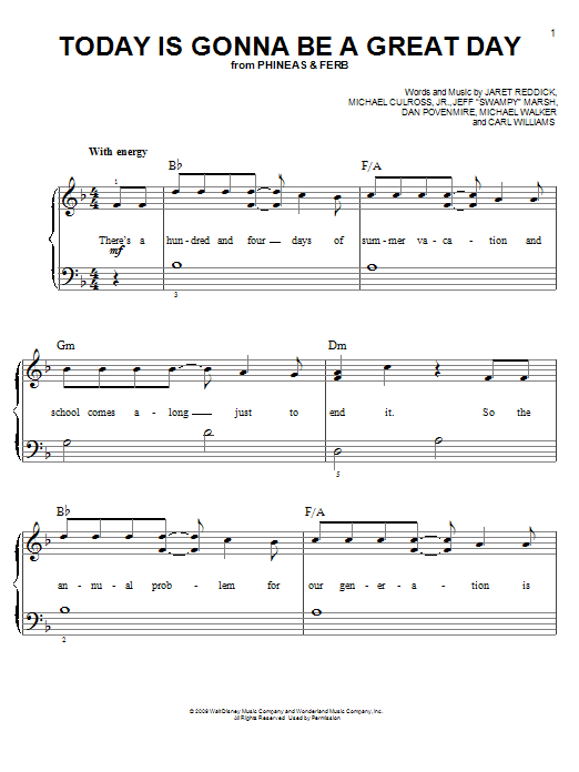 Learn to play Danny Jacob Today Is Gonna Be A Great Day sheet music for Easy Piano in minutes. Price: 6.9900$ Danny Jacob Today Is Gonna Be A Great Day sheet music notes and chords arranged for Easy Piano