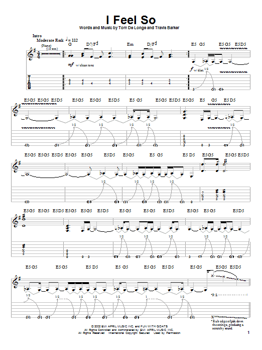 Box Car Racer I Feel So sheet music notes and chords. Download Printable PDF.