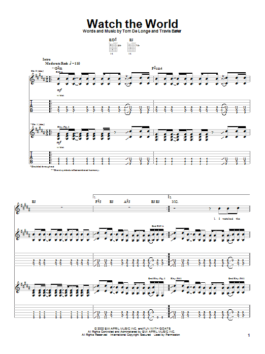 Learn to play Box Car Racer Watch The World sheet music for Guitar Tab in minutes. Price: 7.8900$ Box Car Racer Watch The World sheet music notes and chords arranged for Guitar Tab
