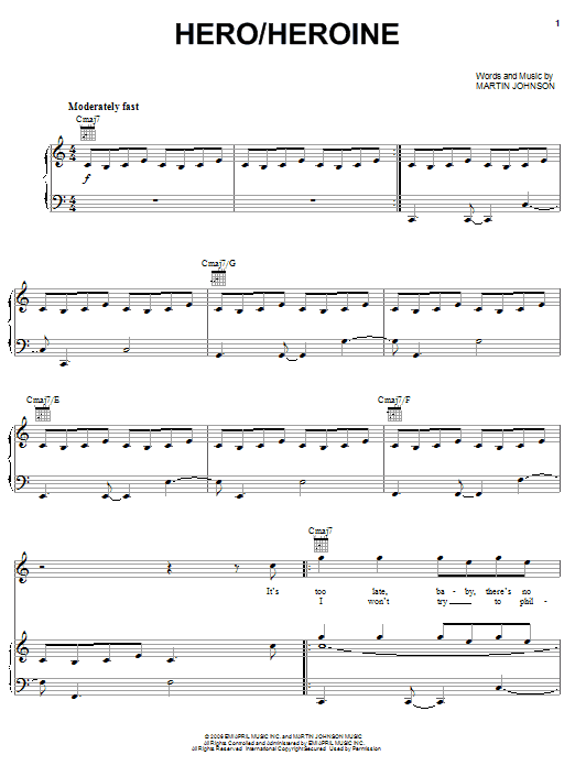 Learn to play Boys Like Girls Hero/Heroine sheet music for Piano, Vocal & Guitar Chords (Right-Hand Melody) in minutes. Price: 7.8900$ Boys Like Girls Hero/Heroine sheet music notes and chords arranged for Piano, Vocal & Guitar Chords (Right-Hand Melody)