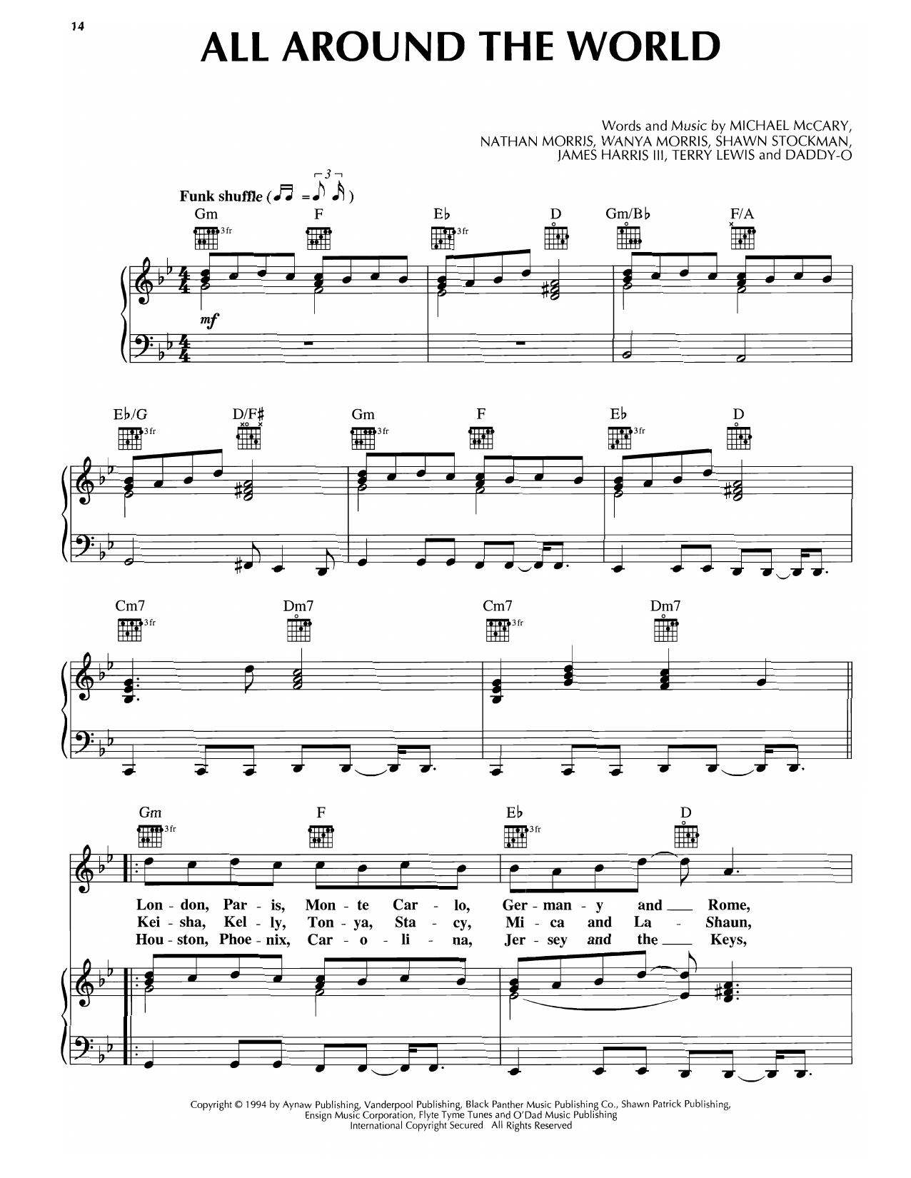 Boyz II Men All Around The World sheet music notes and chords arranged for Piano, Vocal & Guitar Chords (Right-Hand Melody)