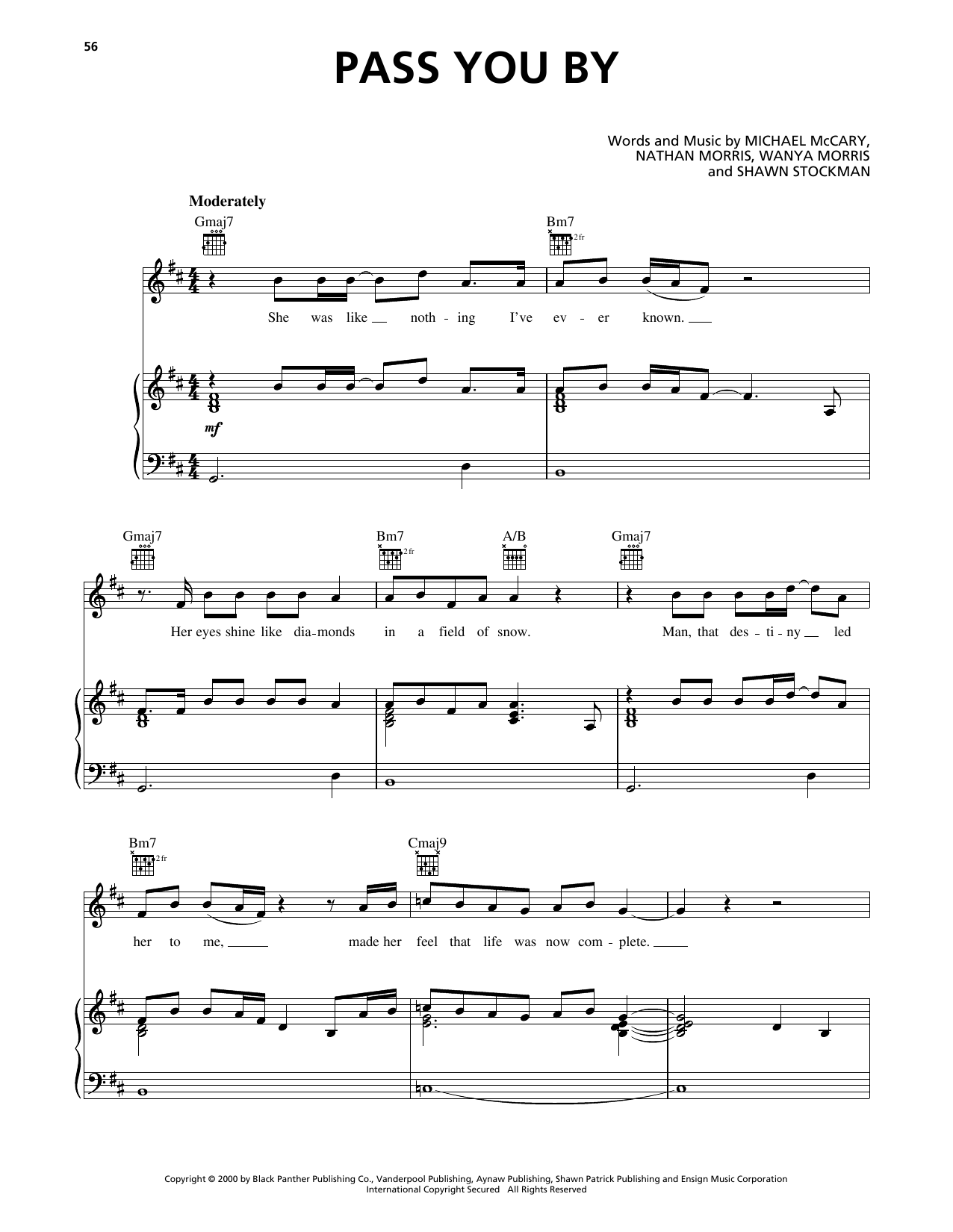 Boyz II Men Pass You By sheet music notes and chords arranged for Piano, Vocal & Guitar Chords (Right-Hand Melody)
