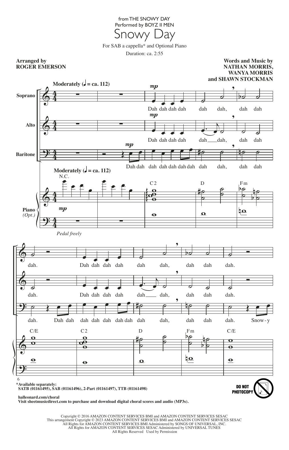 Boyz II Men Snowy Day (from The Snowy Day) (arr. Roger Emerson) sheet music notes and chords. Download Printable PDF.