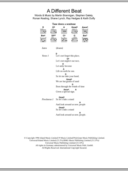 Boyzone A Different Beat sheet music notes and chords. Download Printable PDF.