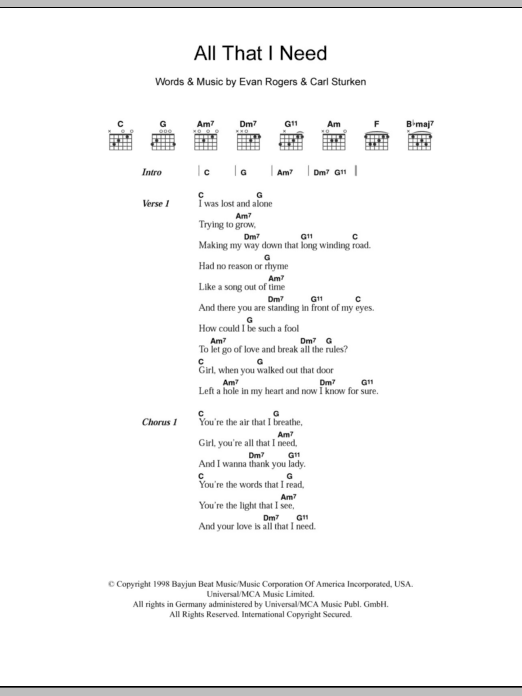 Boyzone All That I Need sheet music notes and chords. Download Printable PDF.