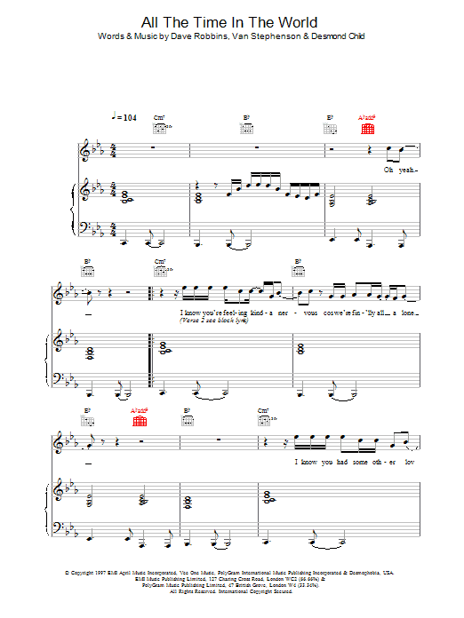 Boyzone All The Time In The World sheet music notes and chords arranged for Piano, Vocal & Guitar Chords